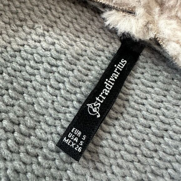 Stradivarius Penny Lane Style Sherpa Faux Suede Knit Open Cardigan, Small - Picture 6 of 10